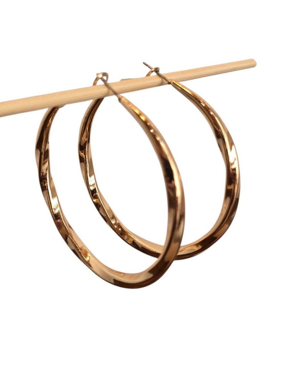 Twisted Large 2 1/4" Shiny Bright Goldtone Hoop Earrings